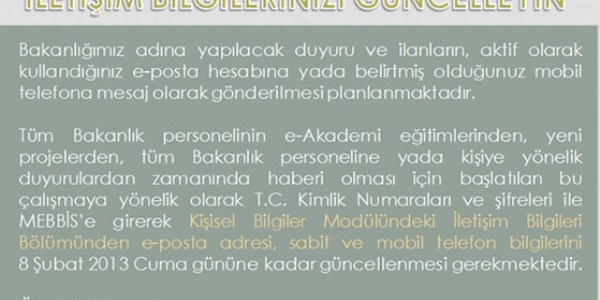 MEB: İletişim bilgilerinizi güncelleyin