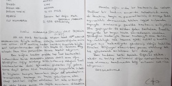 Hastanedeki �efkate mektuplu te�ekk�r