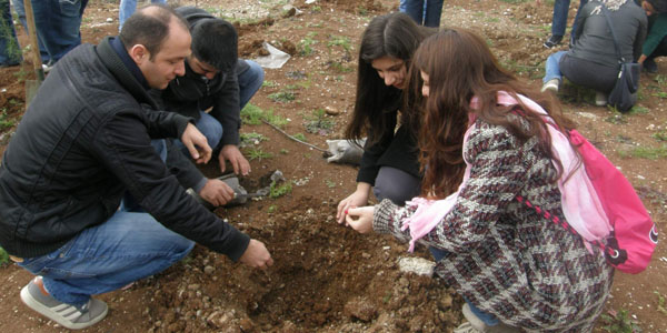 Üniversitesi öğrencilerinden konteyner kentte ağaçlandırma çalışması