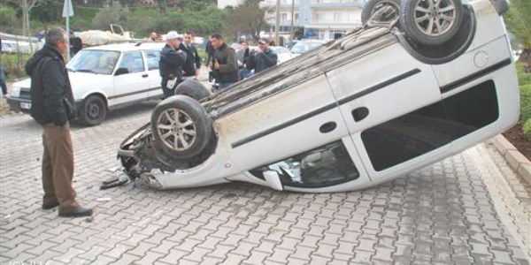 Takla atan araçtan burnu bile kanamadan çıktı