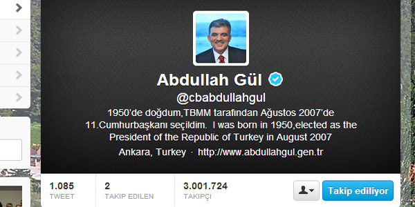 Gül'ün, Twitter'da takipçi sayısı 3 milyonu aştı