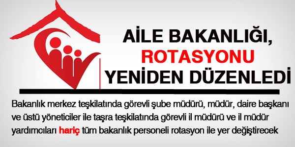 Aile Bakanlığı rotasyonu yeniden düzenledi