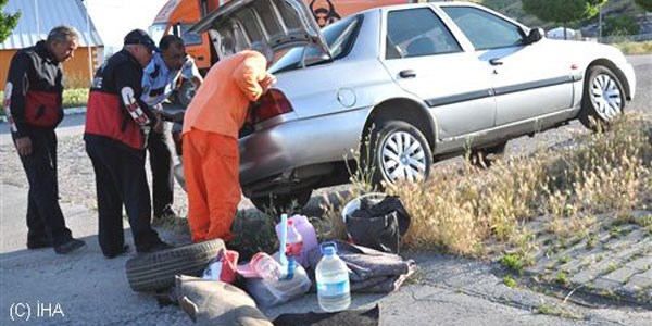 Otomobile giren yılanı bulmak için biber gazı sıktılar