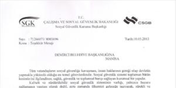 Bakan Çelik'ten Demirci Belediyesi'ne teşekkür mesajı