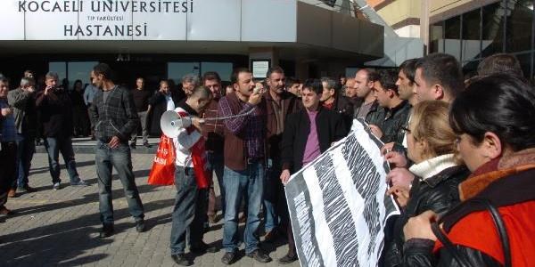 Kocaeli üniversitesi hastanede taşeron işçiler eylem yaptı, ameliyatlar durdu