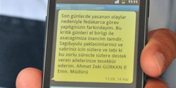 Emniyet müdüründen polise SMS ile teşekkür