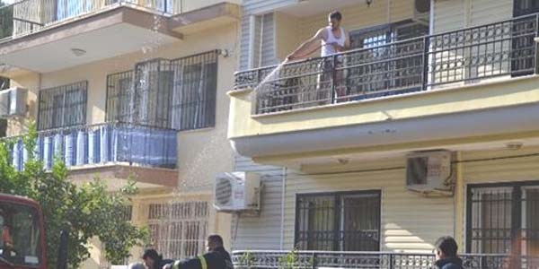 Piknik tüpü balkonda alev aldı