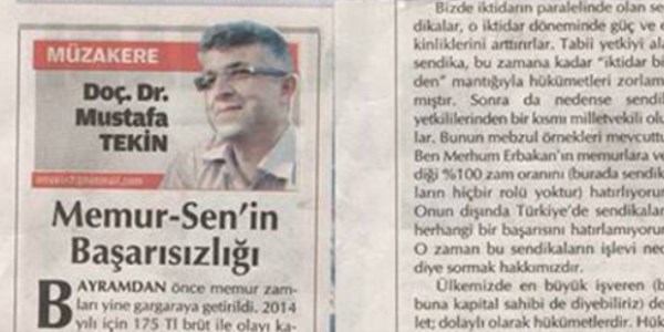 Sansüre uğrayan 'Memur Sen Genel Merkezi' yazısı...