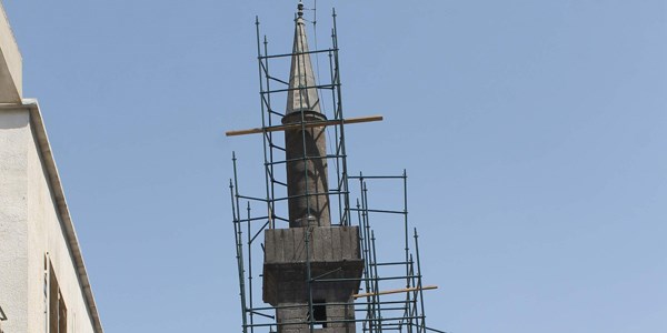 Drt Ayakl Minare'nin restorasyon almalar sryor