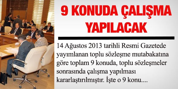 9 konuda çalışma yapılacak