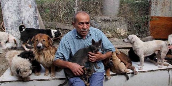Emekli maaşıyla 100 hayvanı besliyor