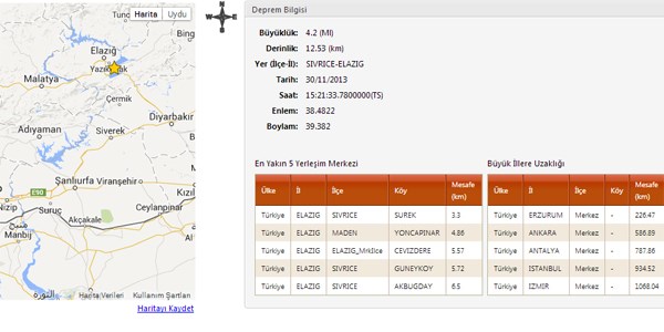 Elazığ'da 4 büyüklüğünde deprem