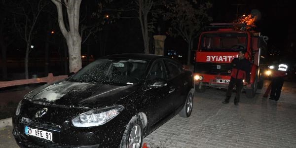 Köpeğe çarpan otomobil alev aldı