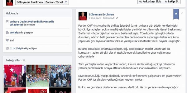 Bakan Evcilmen iddialara Facebook'tan yant verdi