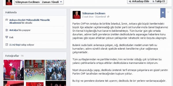 Ba�kan Evcilmen iddialara Facebook'tan yan�t verdi