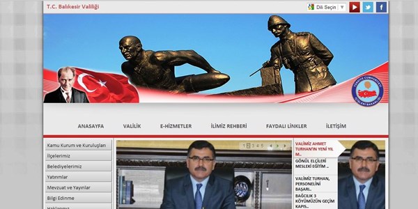 Valiliğin internet sitesinde yeni yıl değişimi