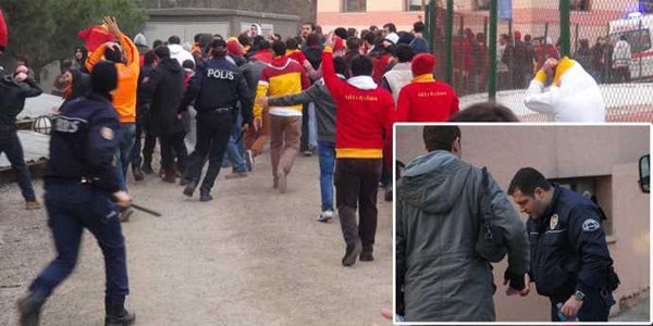 Polise ta atan Galatasaray taraftarna mdahale