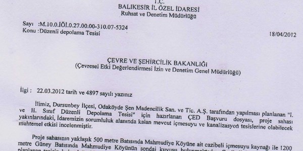 Dursunbey Odaköy'deki depolama tesisi
