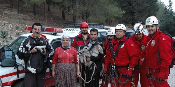 Uçurumda mahsur kalan keçi kurtarıldı