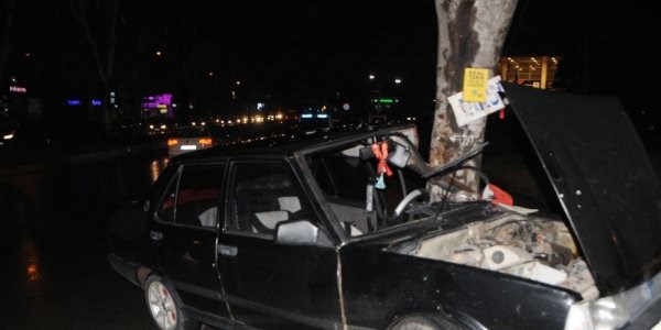 Virajı alamayan otomobil ağaca çarptı: 1 yaralı
