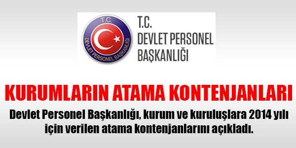 Kurumlara 2014 için verilen atama kontenjanları
