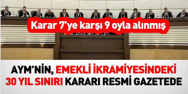 AYM'nin, 30 yl karar Resmi Gazetede