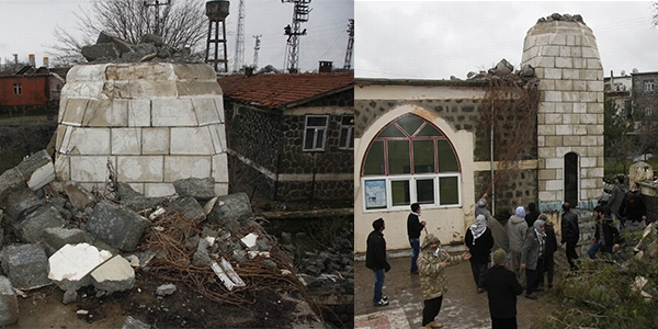 Fırtına minareyi uçurdu, faciadan dönüldü