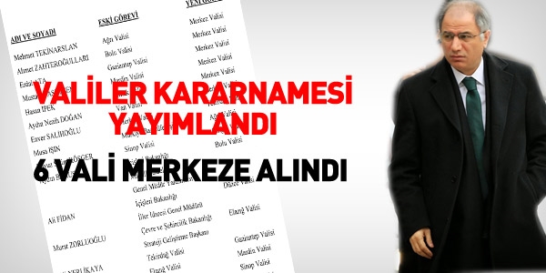 Valiler kararnamesi.. 6 Vali merkeze alındı.
