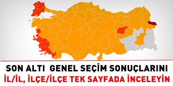 Genel seçim sonuçları il/il, ilçe/ilçe tek sayfada