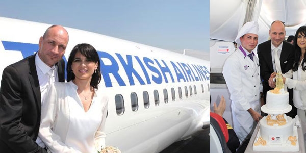 THY uçağında düğün
