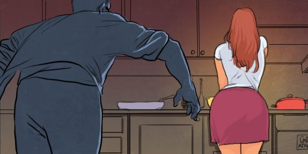 Mutfakta arkadan yakla�an kocas�n� b��aklad�