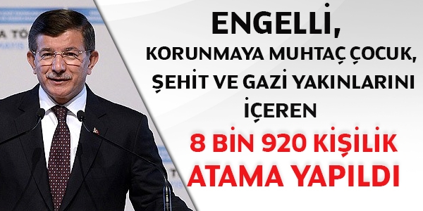 8 bin 920 dezavantajlı kamuya yerleştirildi