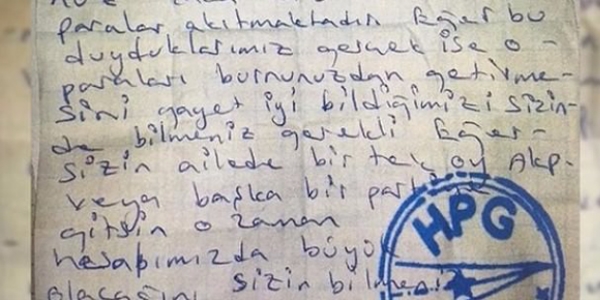 PKK'nın tehdit mektubunu ulaştırana 10 yıl hapis istemi