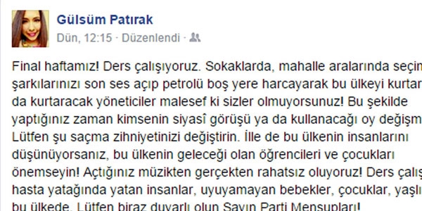 Üniversitelilerden siyasilere; Finallerimiz var, gürültü yapmayın