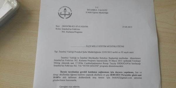Milli Eğitim Müdürlüğü 'Fetih Şöleni'ne öğrenciler çağrıldı