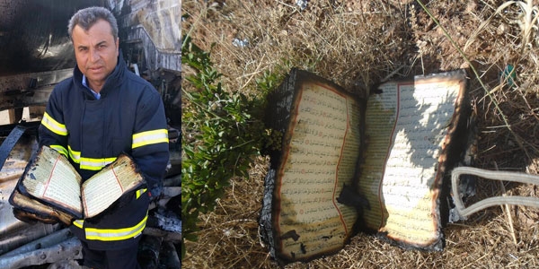 Tanker yand�, i�indeki Kuran yanmad�