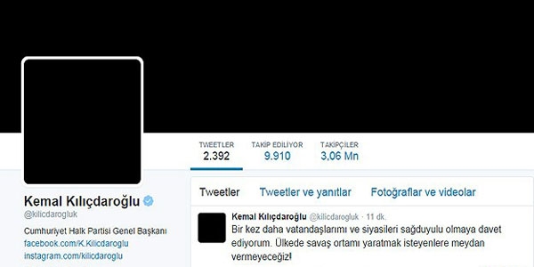 CHP Genel Başkanı Kılıçdaroğlu'ndan siyah profil fotoğrafı