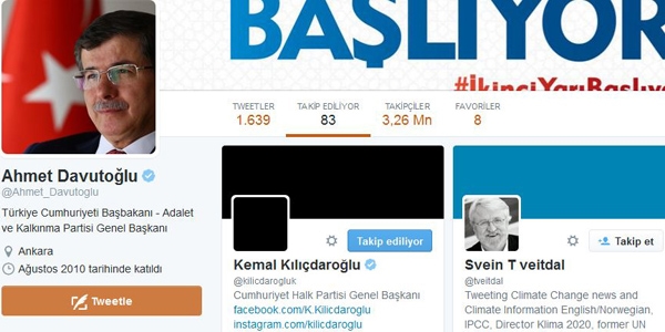 Davutolu, Kldarolu'nu Twitter'dan takip etmeye balad