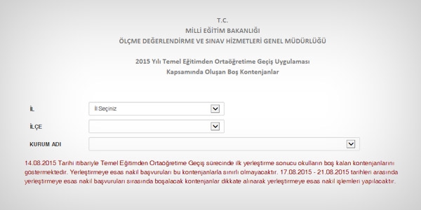 TEOG boş kontenjanlarına bakın