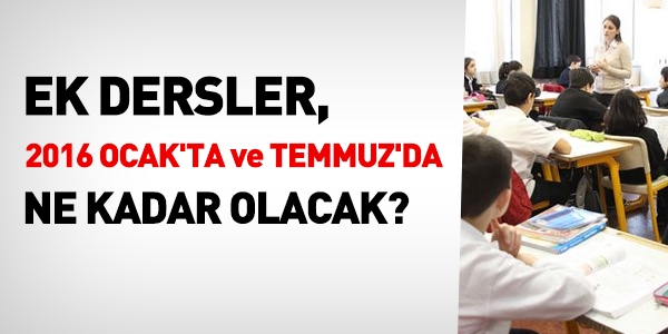 2016 yılında, saat başı ek ders miktarları