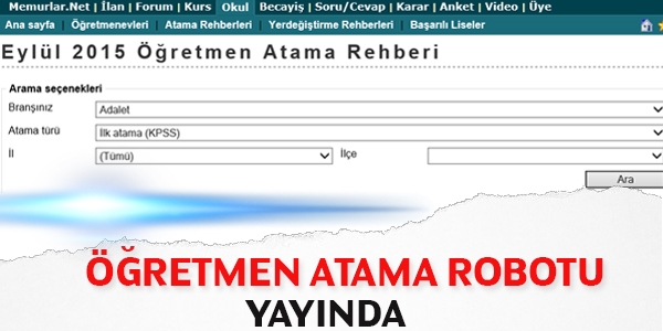 Öğretmen atama robotu yayında