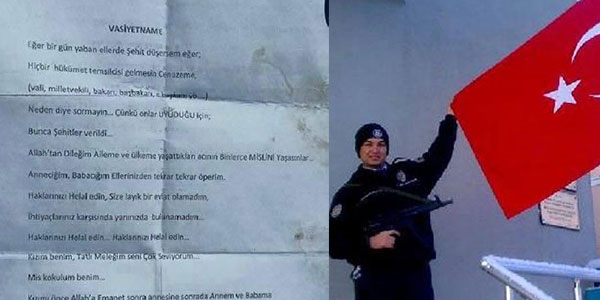 Mardin Valilii'nden ehit polisin 'vasiyet belgesi' aklamas