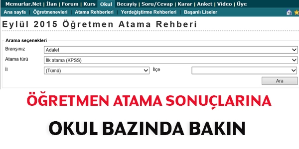 Öğretmen atama sonuçlarına okul bazında bakın
