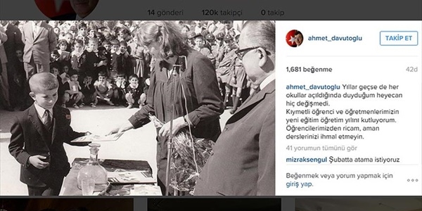 Davutolu yeni eitim-retim yln Instagram'dan kutlad