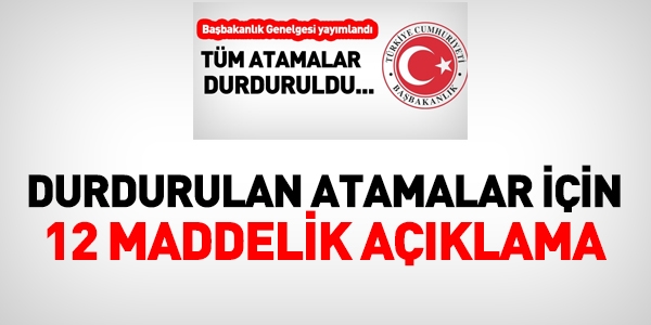 Durdurulan atamalar için 12 maddelik açıklama