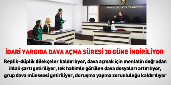 İdari yargıda dava açma süresi 30 güne iniyor