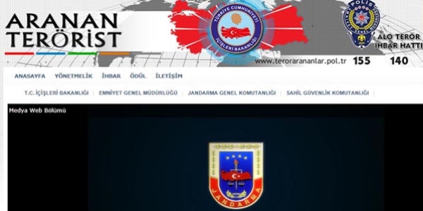 İçişleri Bakanlığından aranan teröristlere ilişkin internet sayfası