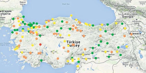 te Trkiye'nin hava kirlilii haritas