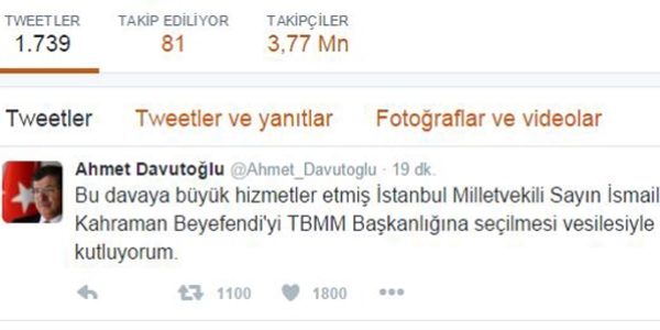 Başbakan Davutoğlu, Kahraman'ı tebrik etti