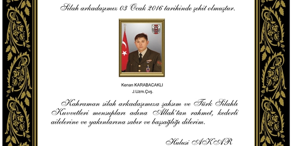 Genelkurmay'dan şehit uzman çavuş için taziye mesajı